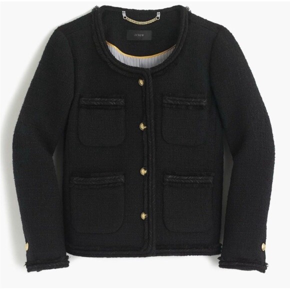 J.CREW Size 8 Cropped wool lady jacket with gold buttons BLACK Style F9995 - Picture 1 of 10
